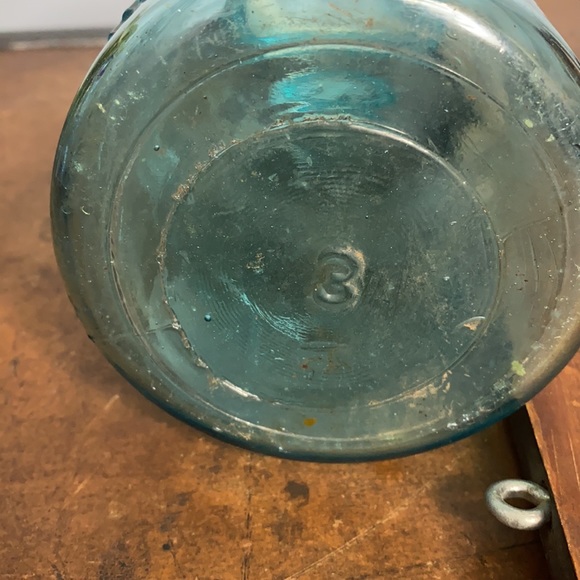 . Antique "Perfect Mason" Blue Sloop Shoulder Masons Ball Jar With Zinc Tin Lid - Picture 7 of 8
